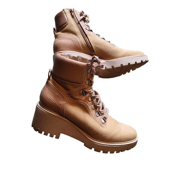 Dolce Vita Hank Combat Wedge Boots Canvas Faux Leather 9.5 - Picture 2 of 6
